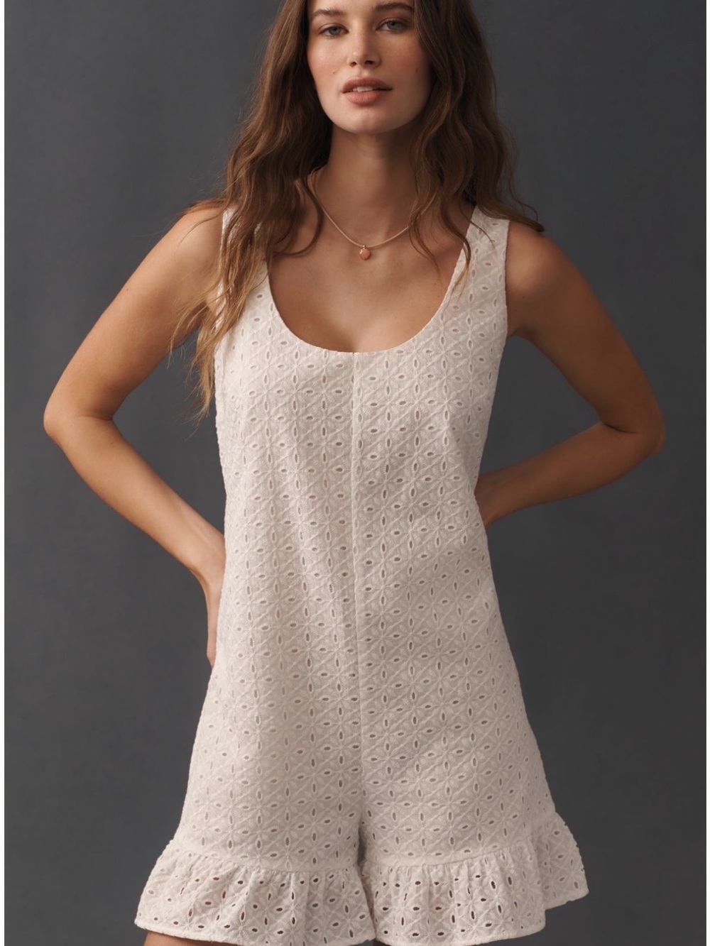 4SI3NNA Anthropologie Eyelet ruffle romper, XS, NWT